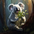 Ai Generated illustration Wildlife Concept of Koala Eating Eucalyptus Royalty Free Stock Photo