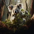 Ai Generated illustration Wildlife Concept of Koala Eating Eucalyptus Royalty Free Stock Photo