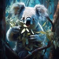 Ai Generated illustration Wildlife Concept of Koala Eating Eucalyptus Royalty Free Stock Photo