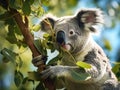 Ai Generated illustration Wildlife Concept of Koala eating eucalyptus leaves Royalty Free Stock Photo