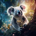 Ai Generated illustration Wildlife Concept of Koala in eucalyptus tree Royalty Free Stock Photo