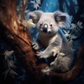 Ai Generated illustration Wildlife Concept of Koala in eucalyptus tree Royalty Free Stock Photo