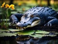 Ai Generated illustration Wildlife Concept of Large American Alligator Okefenokee Swamp National Wildlife Refuge