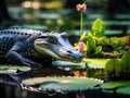 Ai Generated illustration Wildlife Concept of Large American Alligator Okefenokee Swamp National Wildlife Refuge