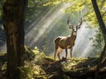 Ai Generated illustration Wildlife Concept of Large white-tailed deer buck in woods Royalty Free Stock Photo