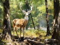 Ai Generated illustration Wildlife Concept of Large white-tailed deer buck in woods Royalty Free Stock Photo