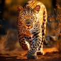 Ai Generated illustration Wildlife Concept of Leopard big spotted cat standing