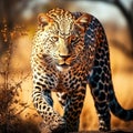 Ai Generated illustration Wildlife Concept of Leopard big spotted cat standing