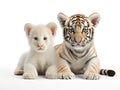 Ai Generated illustration Wildlife Concept of Lion Cub (5 months) and tiger cub (5 months) Royalty Free Stock Photo