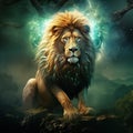 Ai Generated illustration Wildlife Concept of Lion Lioness Cub Wildlife Modern Zoo Cage