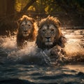 Ai Generated illustration Wildlife Concept of Lions in Zambia Royalty Free Stock Photo