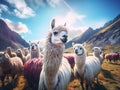 Ai Generated illustration Wildlife Concept of Llamas in Andes Mountains Peru