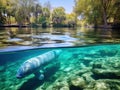 Ai Generated illustration Wildlife Concept of Manatee Surfacing for Air
