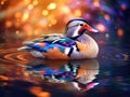 Ai Generated illustration Wildlife Concept of Mandarin duck floating and calm on the water