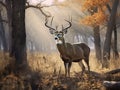 Ai Generated illustration Wildlife Concept of Massive Brow tined Whitetail Buck Royalty Free Stock Photo