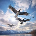 Ai Generated illustration Wildlife Concept of Migrating Canadian Geese Royalty Free Stock Photo