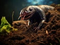 Ai Generated illustration Wildlife Concept of Mole eating earthworm
