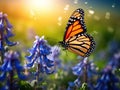 Ai Generated illustration Wildlife Concept of Monarch butterfly on Texas Bluebonnet flower Royalty Free Stock Photo