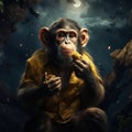 Ai Generated illustration Wildlife Concept of Monkey eating a banana Goa India Royalty Free Stock Photo