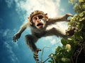 Ai Generated illustration Wildlife Concept of Monkey leap Royalty Free Stock Photo