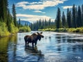 Ai Generated illustration Wildlife Concept of Moose in river