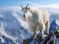 Ai Generated illustration Wildlife Concept of Mountain Goat standing on edge of mountain Royalty Free Stock Photo