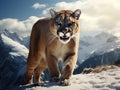 Ai Generated illustration Wildlife Concept of Mountain lion with long tail Royalty Free Stock Photo