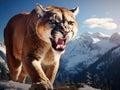 Ai Generated illustration Wildlife Concept of Mountain lion with long tail Royalty Free Stock Photo