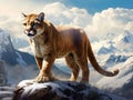 Ai Generated illustration Wildlife Concept of Mountain lion with long tail Royalty Free Stock Photo