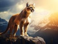 Ai Generated illustration Wildlife Concept of Mountain Lion standing on rock Royalty Free Stock Photo