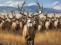 Ai Generated illustration Wildlife Concept of Mule deer bucks wildlife herd buck antler