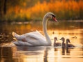 Ai Generated illustration Wildlife Concept of Mute Swan and Cygnets