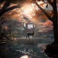 Ai Generated illustration Wildlife Concept of Nara Park Japan