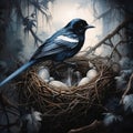 Ai Generated illustration Wildlife Concept of Nest of Magpie Pica pica Royalty Free Stock Photo