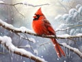 Ai Generated illustration Wildlife Concept of Northern Cardinal in snow storm Royalty Free Stock Photo