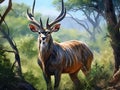Ai Generated illustration Wildlife Concept of Nyala buck in South Africa Royalty Free Stock Photo