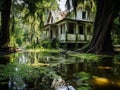 Ai Generated illustration Wildlife Concept of Old house in a swamp in New Orleans Royalty Free Stock Photo