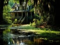 Ai Generated illustration Wildlife Concept of Old house in a swamp in New Orleans Royalty Free Stock Photo