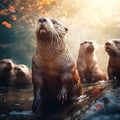 Ai Generated illustration Wildlife Concept of Otter Standing