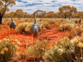 Ai Generated illustration Wildlife Concept of Outback Emus Royalty Free Stock Photo