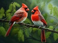 Ai Generated illustration Wildlife Concept of Pair of Northern Cardinals Royalty Free Stock Photo