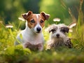 Ai Generated illustration Wildlife Concept of Parson Jack Russell Terrier and hedgehog