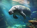 Ai Generated illustration Wildlife Concept of Peaceful Manatee Royalty Free Stock Photo