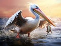 Ai Generated illustration Wildlife Concept of The pelican swallows a fish Royalty Free Stock Photo