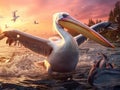 Ai Generated illustration Wildlife Concept of The pelican swallows a fish Royalty Free Stock Photo