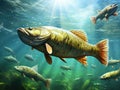 Ai Generated illustration Wildlife Concept of Pike fish hunting and eating Royalty Free Stock Photo