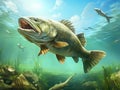 Ai Generated illustration Wildlife Concept of Pike fish hunting and eating Royalty Free Stock Photo