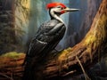 Ai Generated illustration Wildlife Concept of Pileated Woodpecker