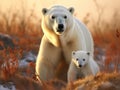 Ai Generated illustration Wildlife Concept of Polar bear sow and cub Royalty Free Stock Photo