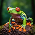 Ai Generated illustration Wildlife Concept of Red eyed green tree frog or gaudy tree frog